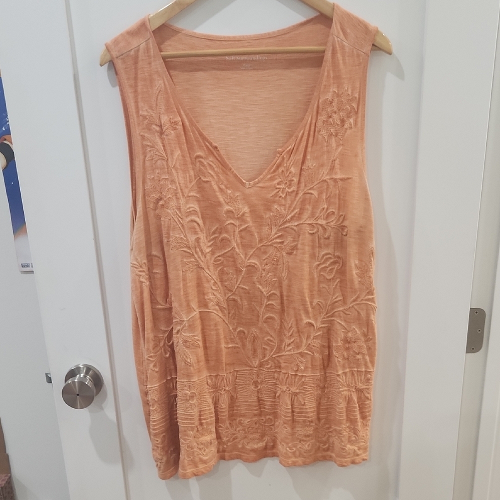 Soft Surroundings Orange Ruched Sleeveless Tank Top
